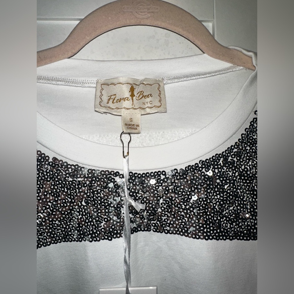 NWT Flora Bea New York Colleen Top- Ivory Sequin Cotton Jersey $170 MSRP - Picture 5 of 5